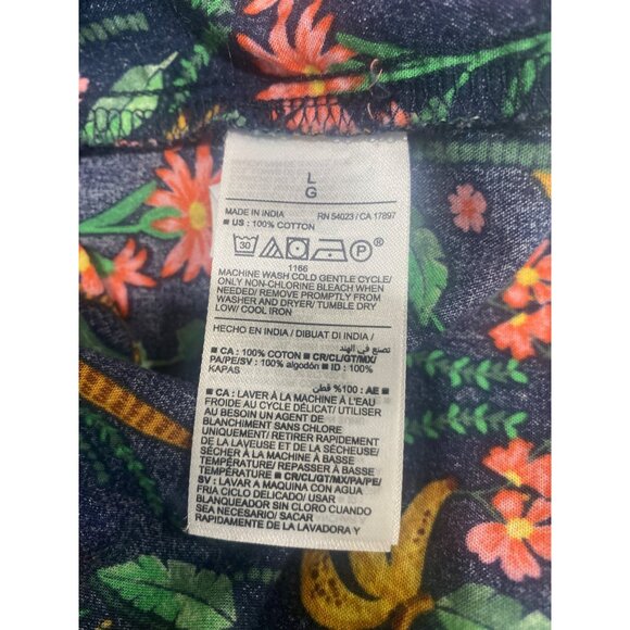 Old Navy Long-Sleeve Button Up Shirt Size L Blue Tropical Banana & Floral Print - Picture 3 of 14